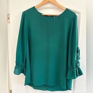 Cato Teal Green Ruffle Sleeve Blouse